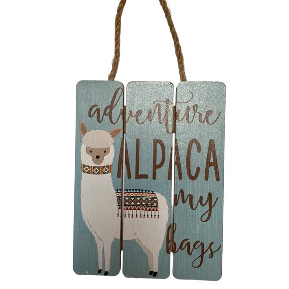 Adventure Alpaca My Bags Wood Sign w/Natural rope Room Decor Boho Llama Graphic - Picture 1 of 2